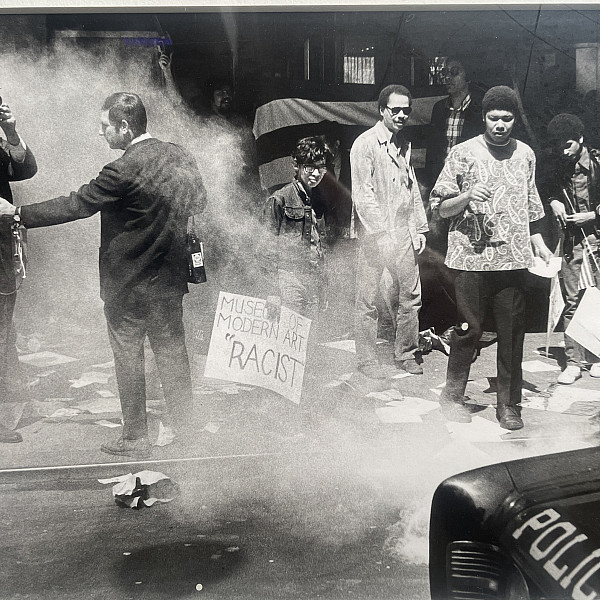 Students and Artists United for a Martin Luther King Jr./Pedro Albizu Campos Study Center for Black and Puerto Rican Art at MoMA protest in collaboration with Art Workers’ Coalition and Guerrilla Art Action Group, May 2, 1970 [Photograph by Jan van Raay]