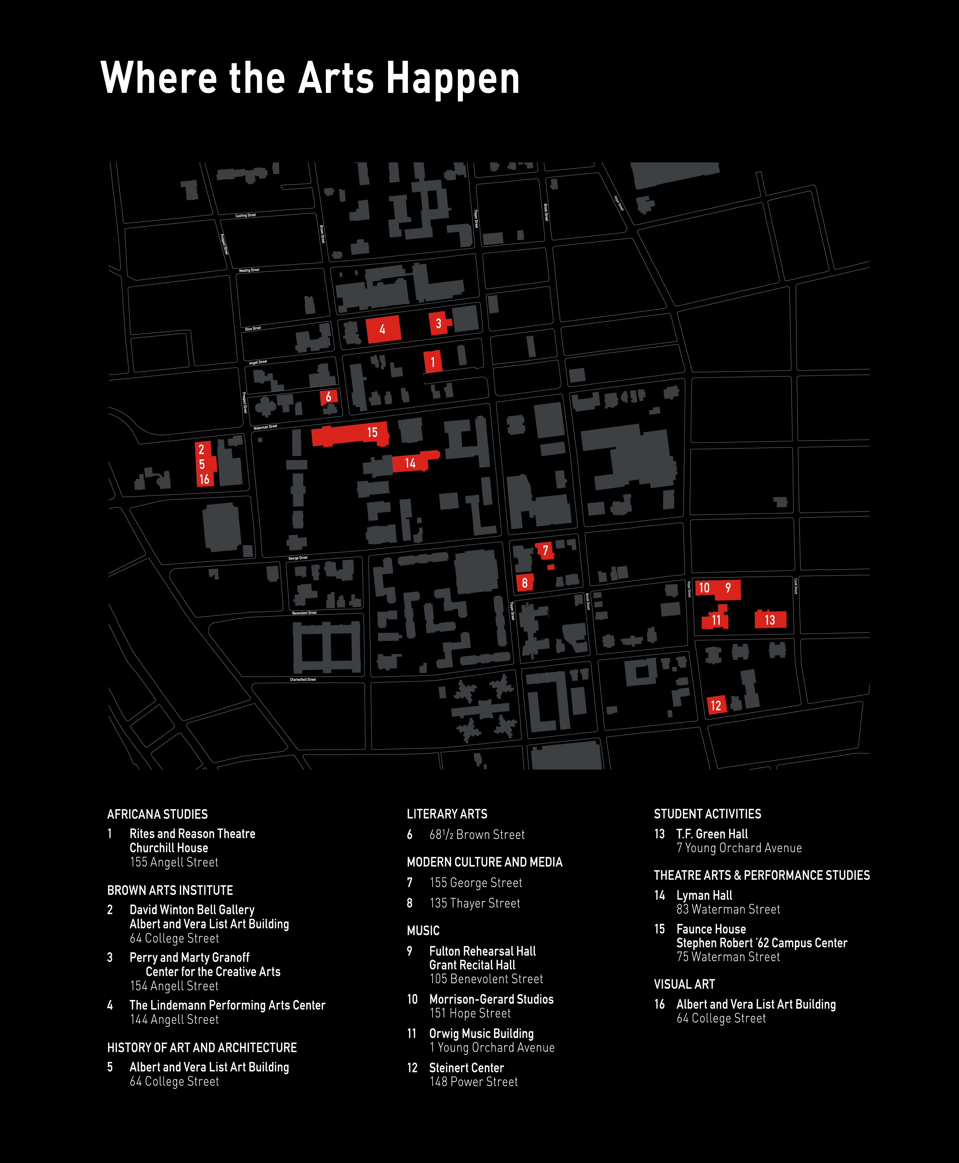 Detailed map with key of the Perelman Arts District