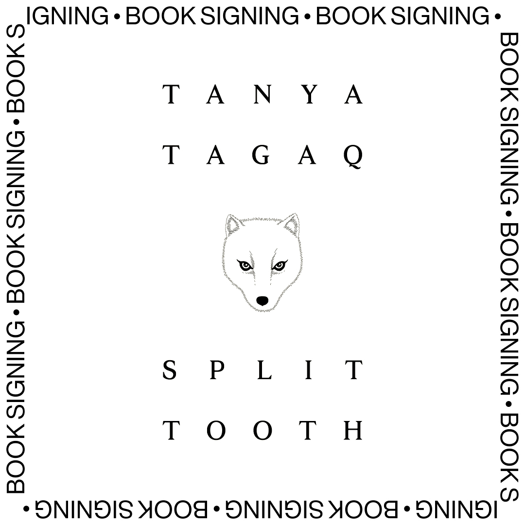 A white square image of Split Tooth by Tanya Tagaq with a wolf's head in the center