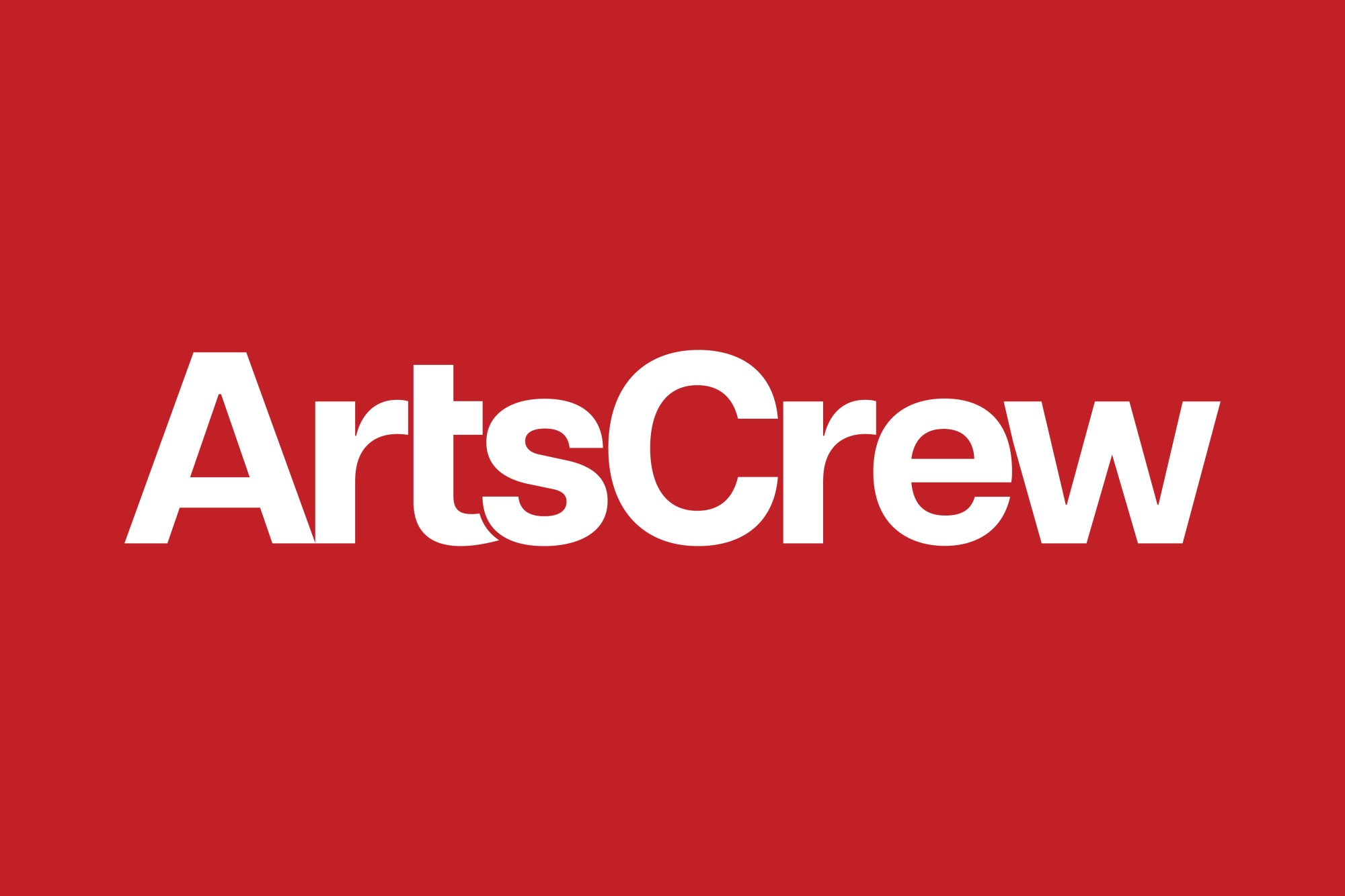 White ArtsCrew logo on a red background