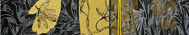 close up detail of graphic art gold black and silver