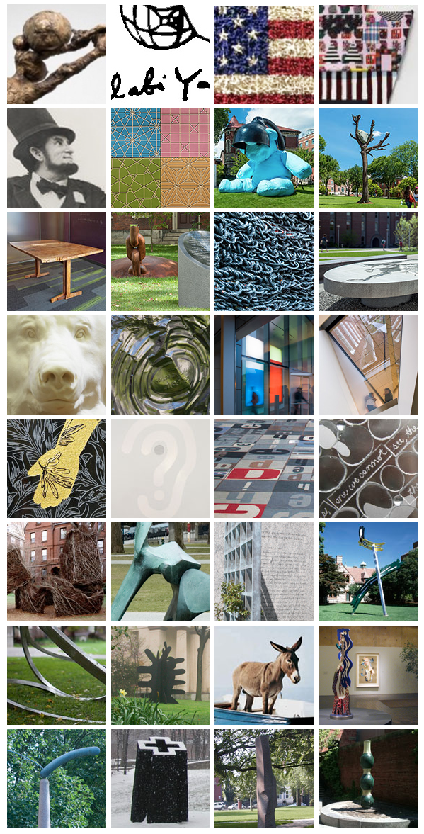 collage of small thumbnails of various public art exhibits on Brown University Campus
