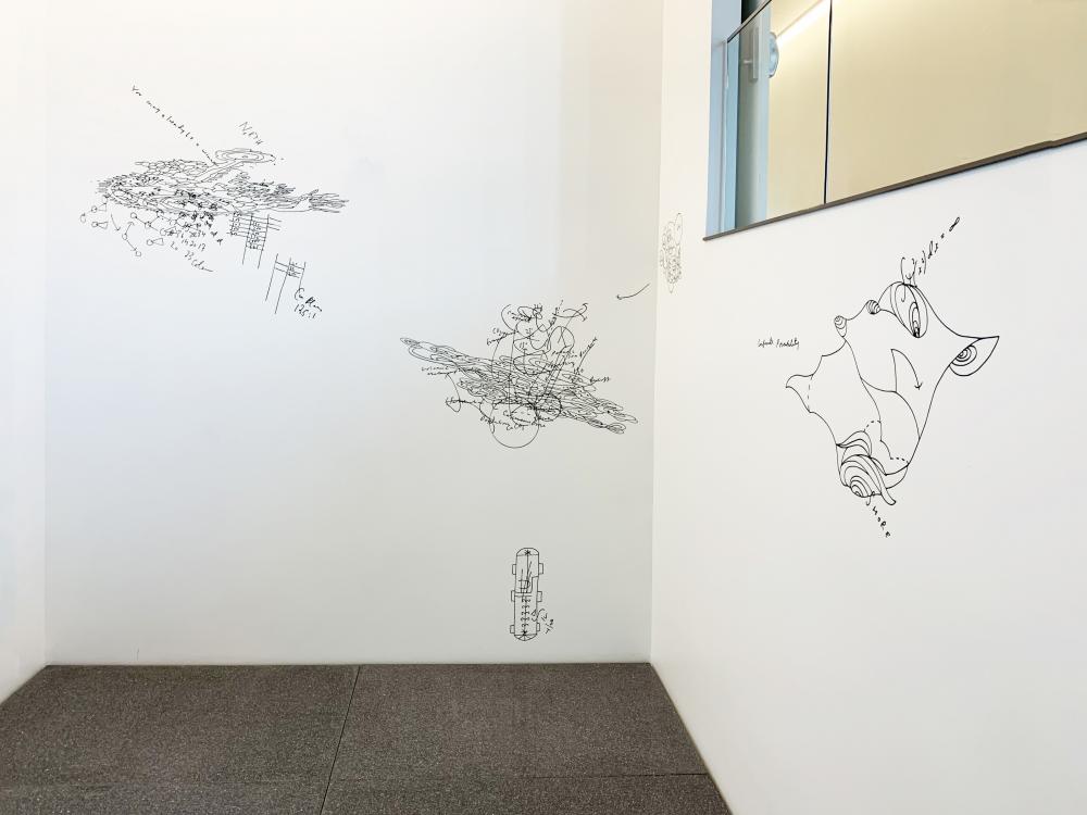 full view of installation for matthew ritchie's essential diagram