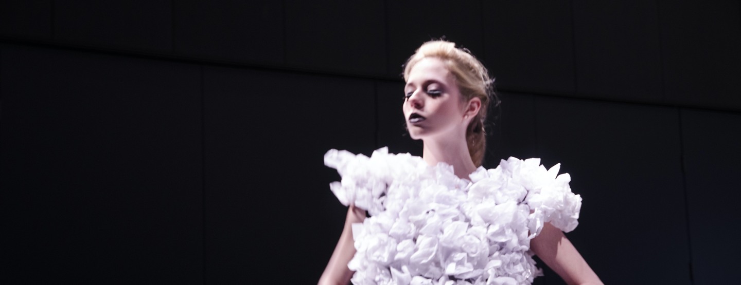 Model on runway at annual Fashion @ Brown show.